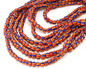Java Glass Red, Yellow, & Cobalt w/ Stripes Graduated Gooseberry Beads 3-6x4-6mm