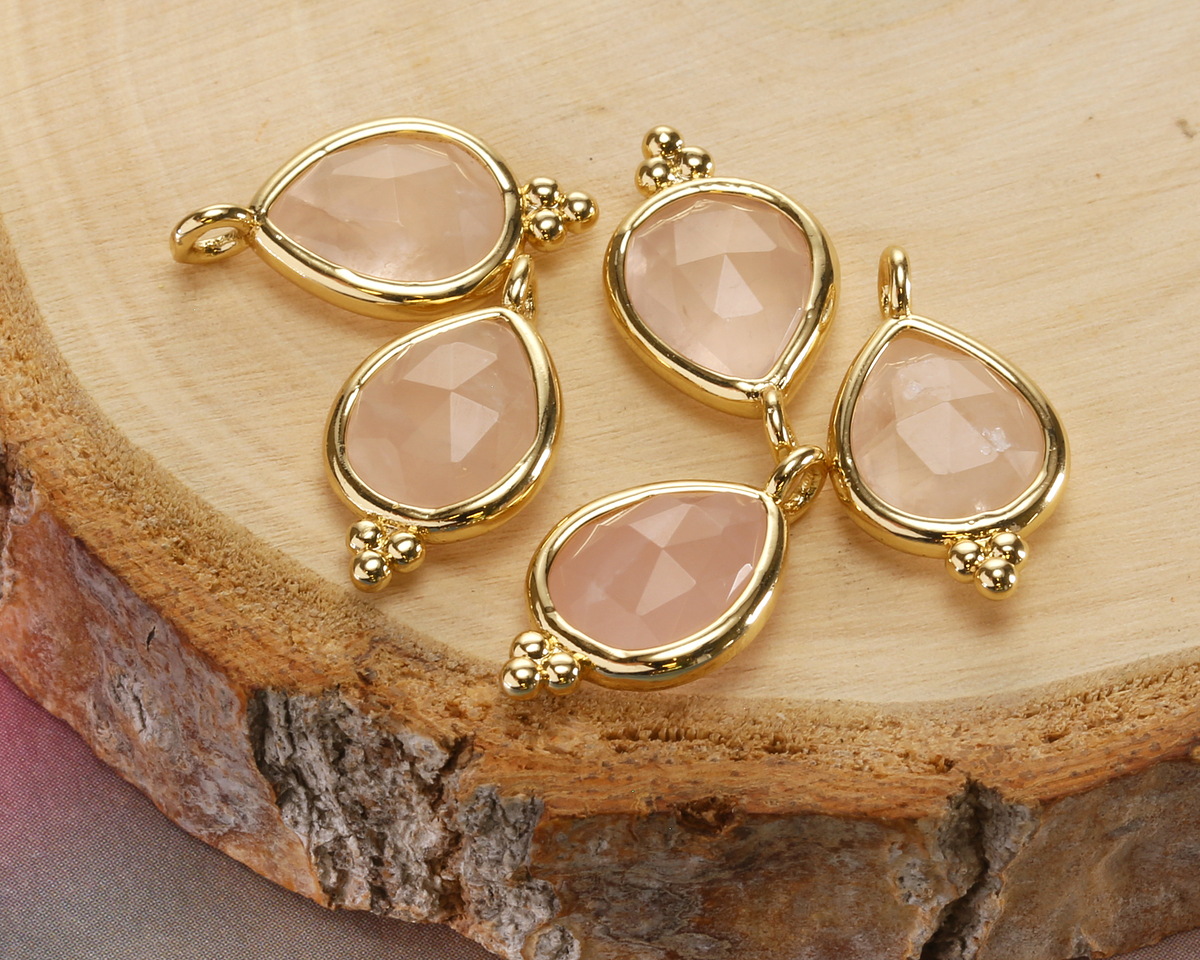 Rose Quartz w/ Gold Finish Faceted Teardrop Focal 10x12mm