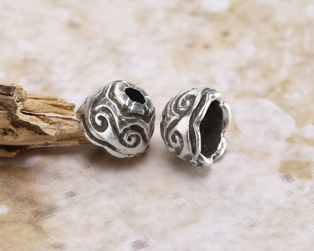 Mykonos Antique Silver (plated) Swirly Bead Cap 11mm