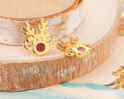 24K Gold (plated) Enamel Rudolph the Reindeer Link 10x11.5mm