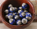 Nepalese Lapis & White Brass Bead 12-14x10mm
