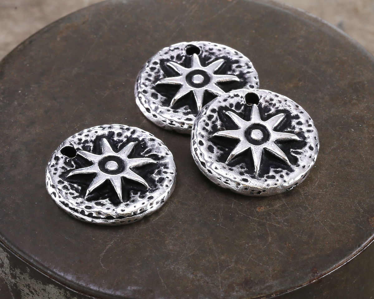 Mykonos Antique Silver (plated) Sun Coin Focal 22mm