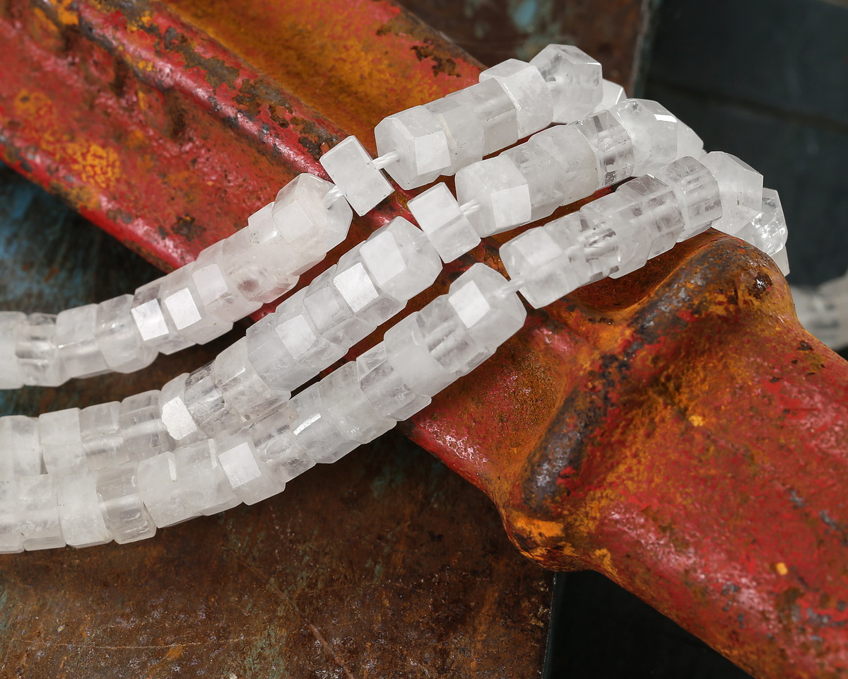 Rock Crystal Quartz Microfaceted Heishi 3x6mm