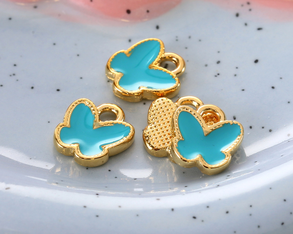 24K Gold (plated) Turquoise Enamel Butterfly Focal 9x9.5mm
