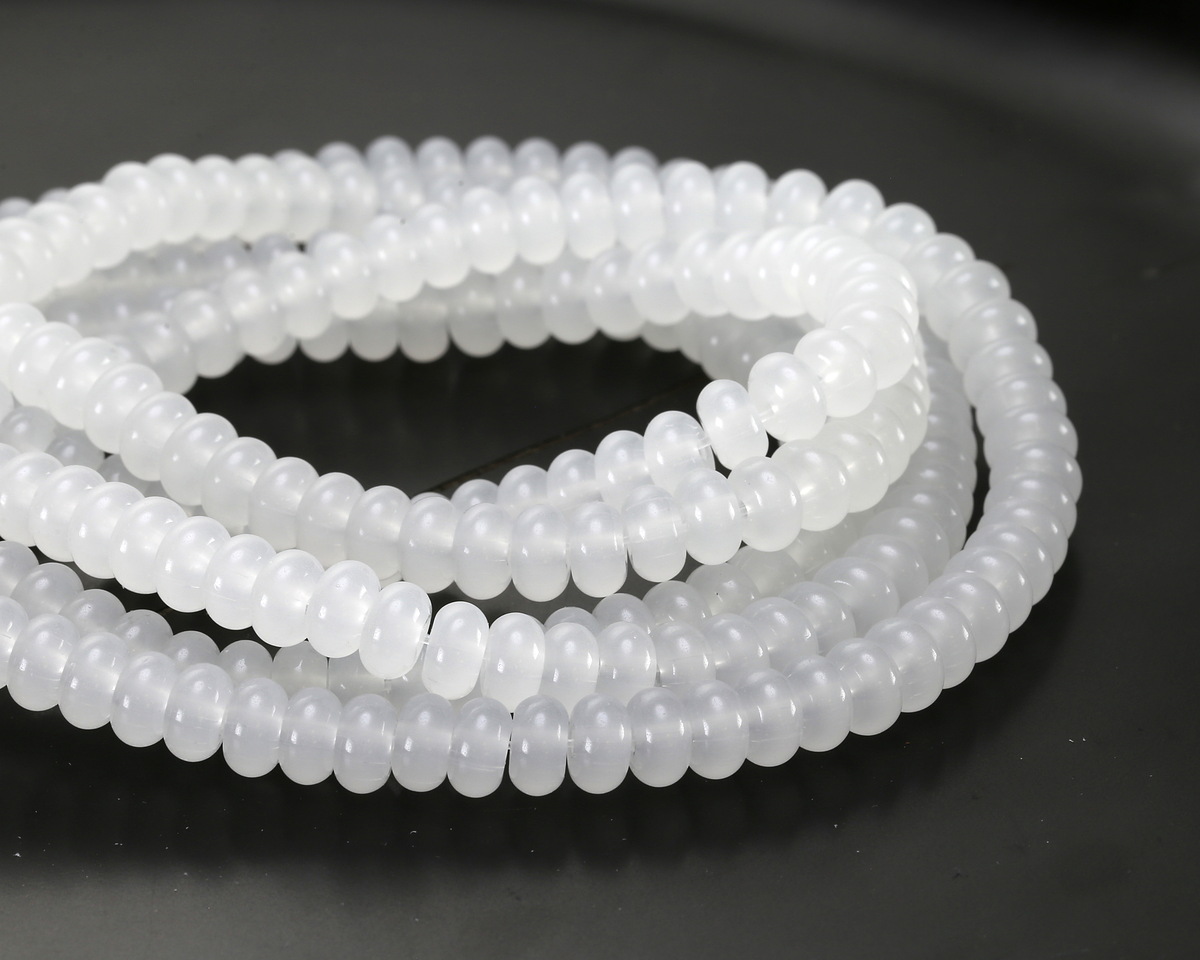 White Opal Glass Rondelle 5x8mm