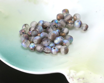 Czech Glass Textured Black Diamond AB w/ Bronze Round Druk 3mm