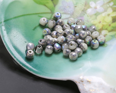 Czech Glass White AB w/ Silver Round Druk 3mm