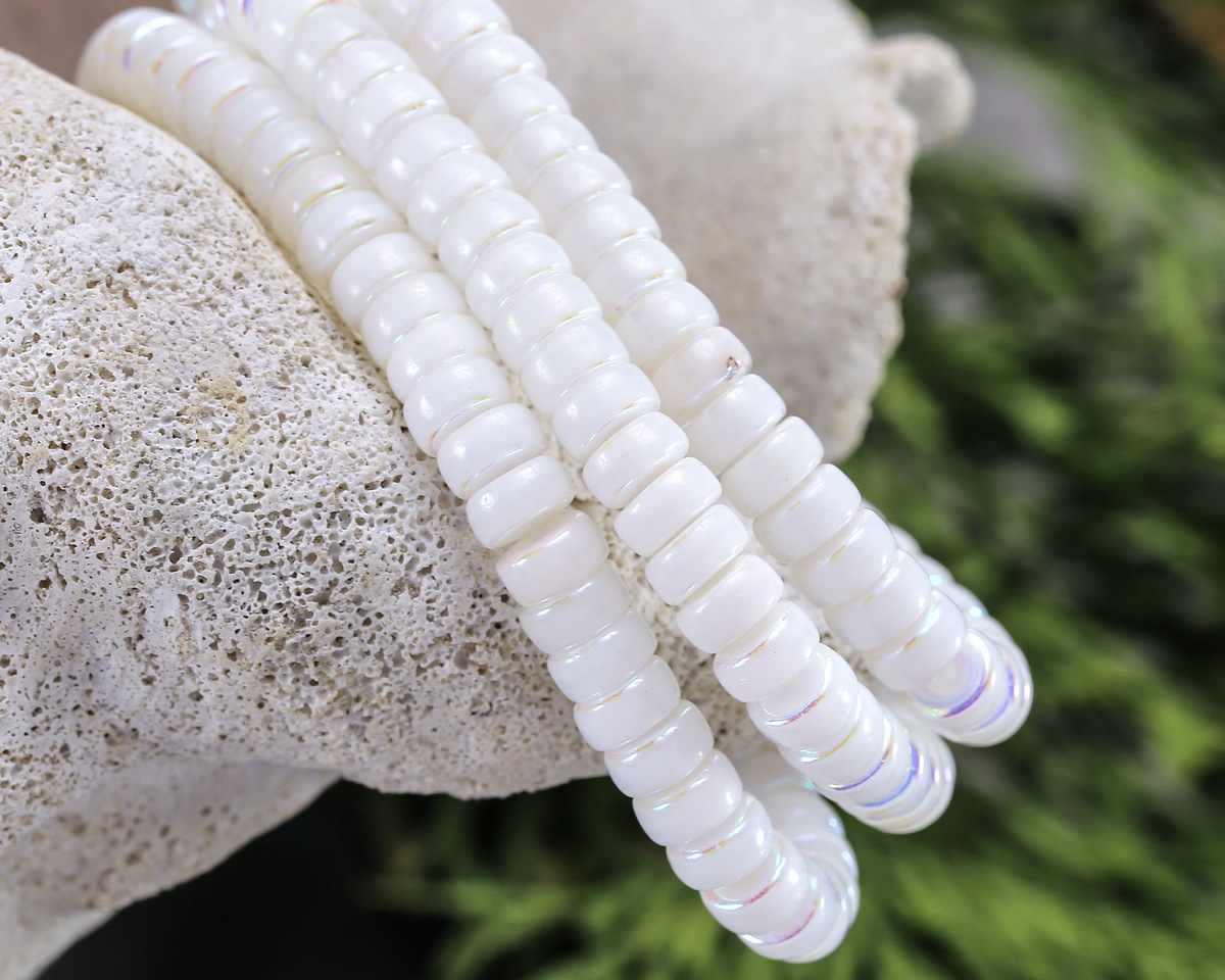 Czech Glass White w/ AB Heishi 3x6mm