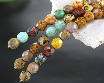 Czech Glass Opaque Multi Color Mix Picasso Fire Polished Round 8mm