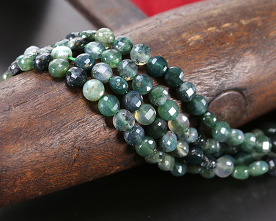 Moss Agate Faceted Coin 4-4.5mm
