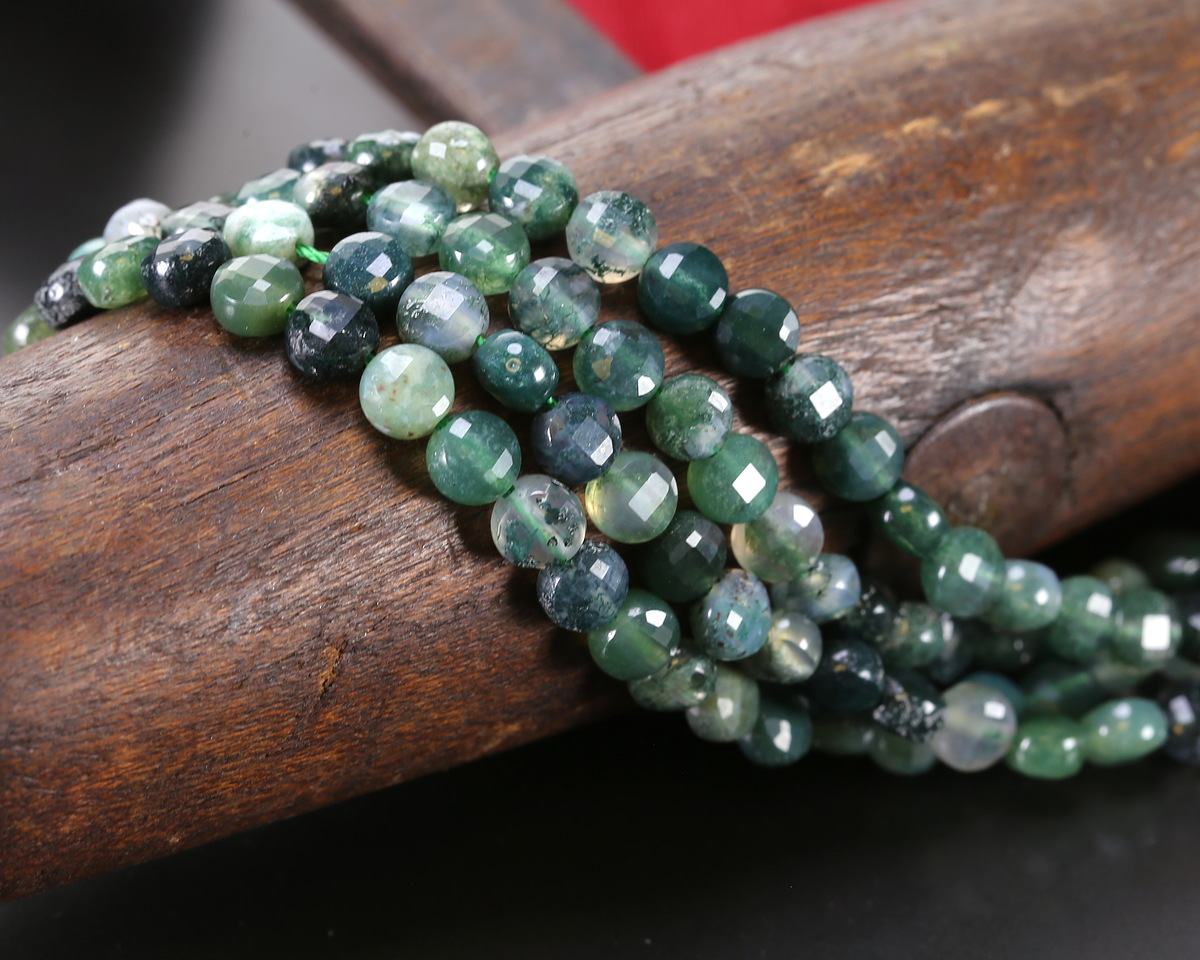Moss Agate Faceted Coin 4-4.5mm