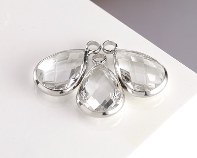 Clear Crystal Teardrop in Silver Finish Bezel 10.5x18mm
