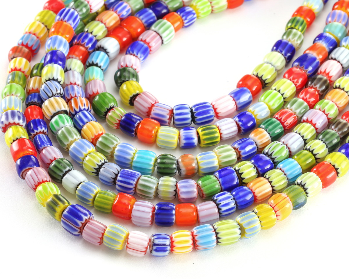 Millefiori Nepali-Style Glass Multi-color Barrel 5-6mm