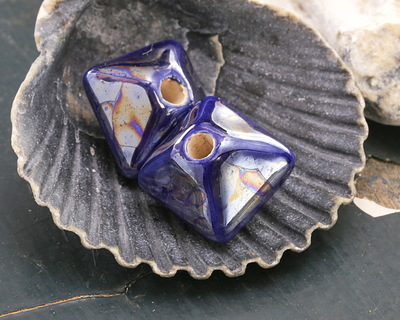 Mykonos Ceramic Iridescent Cobalt Octahedron Bead 13x15mm