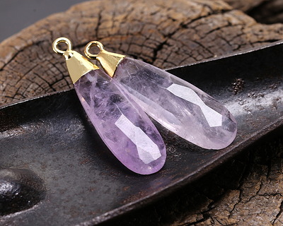 Lavender Amethyst Faceted Puff Teardrop Focal w/ Gold Finish 9x28mm