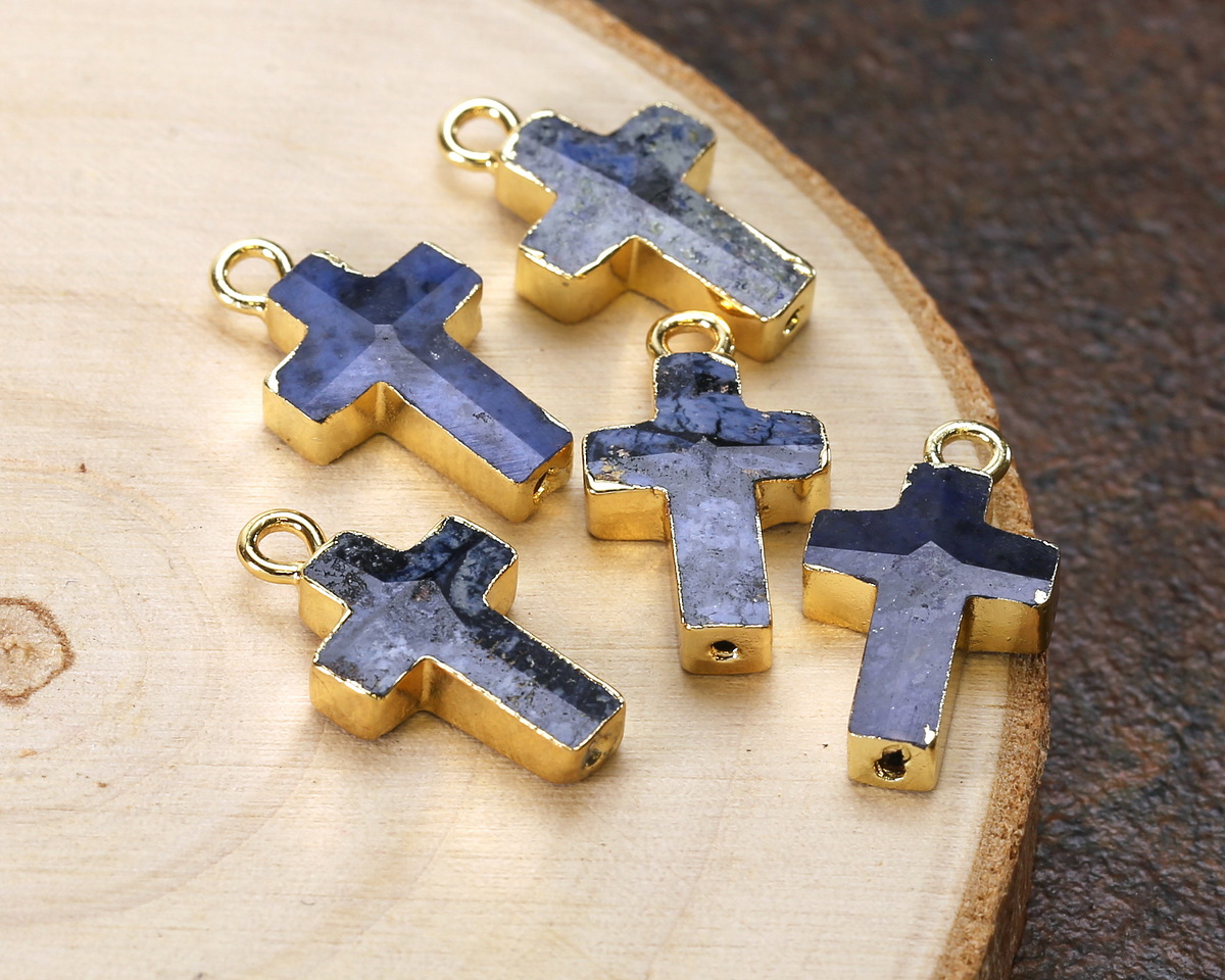 Dumortierite Faceted Cross Focal w/ Gold Finish 10x15mm
