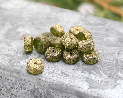 Czech Glass Textured Peridot w/ Gold Wash Heishi 4x8mm