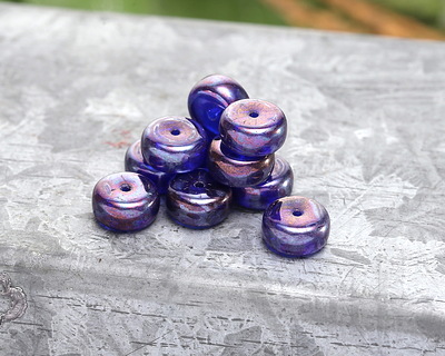 Czech Glass Sapphire w/ Iris Luster Heishi 4x8mm