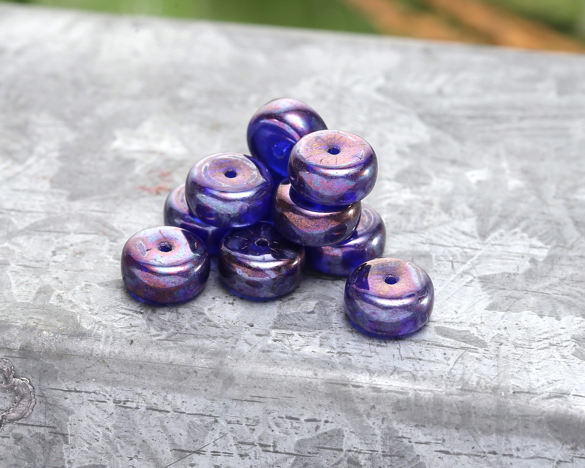 Czech Glass Sapphire w/ Iris Luster Heishi 4x8mm