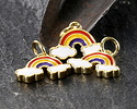 18k Gold (plated) Enamel Rainbow w/ Clouds Focal 12x10mm