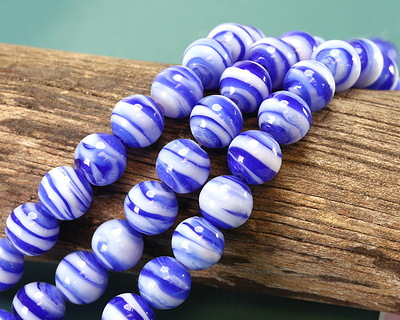 Cobalt & White Swirl Lampwork Glass Round 10mm