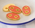 24K Gold (Plated) Guava Enamel Dotted Gold Oval Focal Link 24x16mm
