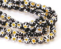 Millefiori Glass Black w/ White Daisy Round 10mm
