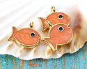 24K Gold (plated) Peach Pearl Enamel Fish Focal 15mm