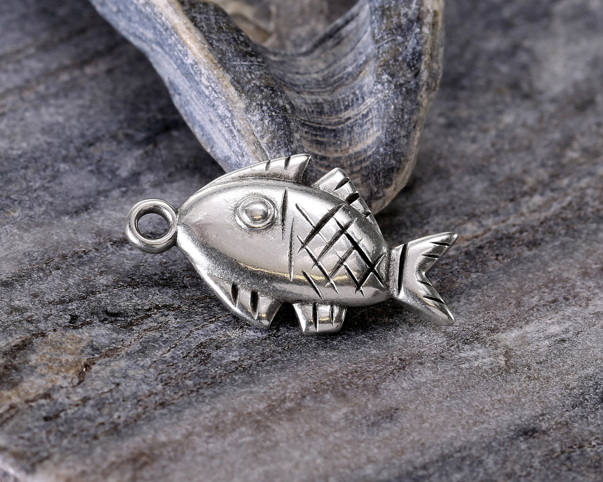 Antique Silver (plated) Fish Pendant 13x23mm