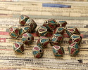 Nepalese Brass Rice Bead w/ Turquoise & Coral Mosaic Petals 11-13x11-13mm