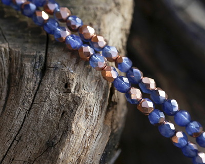 Czech Glass Bronzed Dark Sapphire Fire Polished Round 4mm