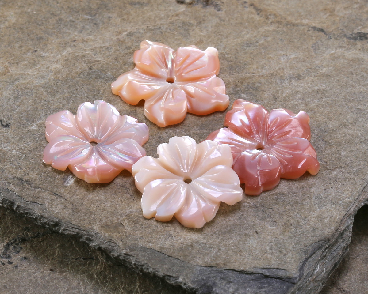 Pink Shell Carved Plumeria Blossom Center-Hole 15mm
