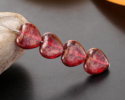 Czech Glass Ruby Red w/ Copper Wash Heart 10mm