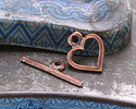 Mykonos Antique Copper (plated) Heart Toggle Clasp 14x17mm, 27mm Bar