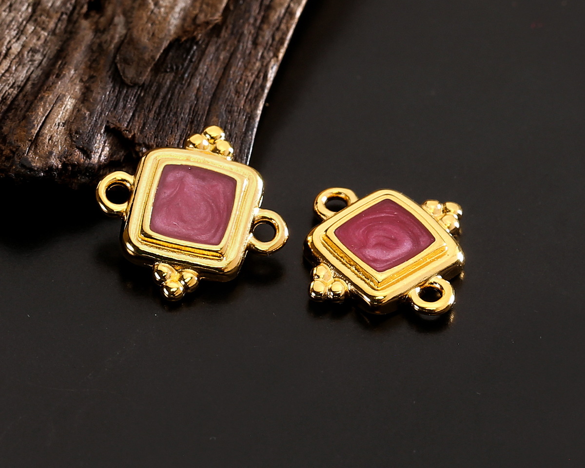 24K Gold (plated) Orchid Pearl Enamel Beaded Square Focal Link 15x14.5mm