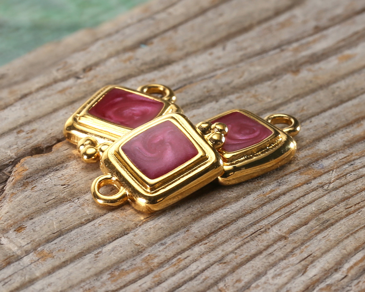 24K Gold (plated) Orchid Pearl Enamel Beaded Square Focal 10x16mm