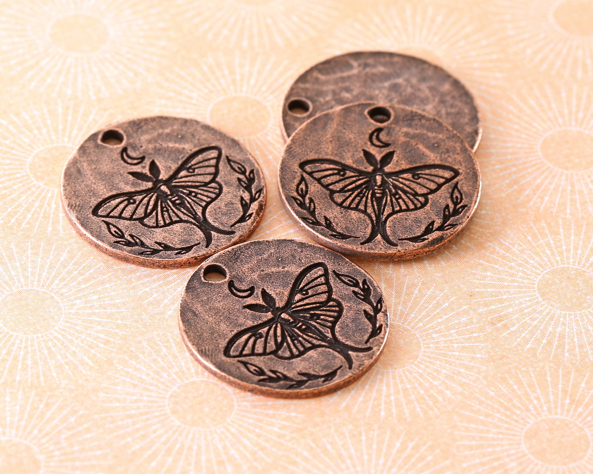 Nunn Design Antique Copper (plated) Small Luna Moth Coin Charm 20.5mm
