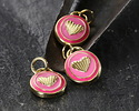 18k Gold (plated) Double Pink Enamel Oval w/ Heart Focal 10x14.5mm