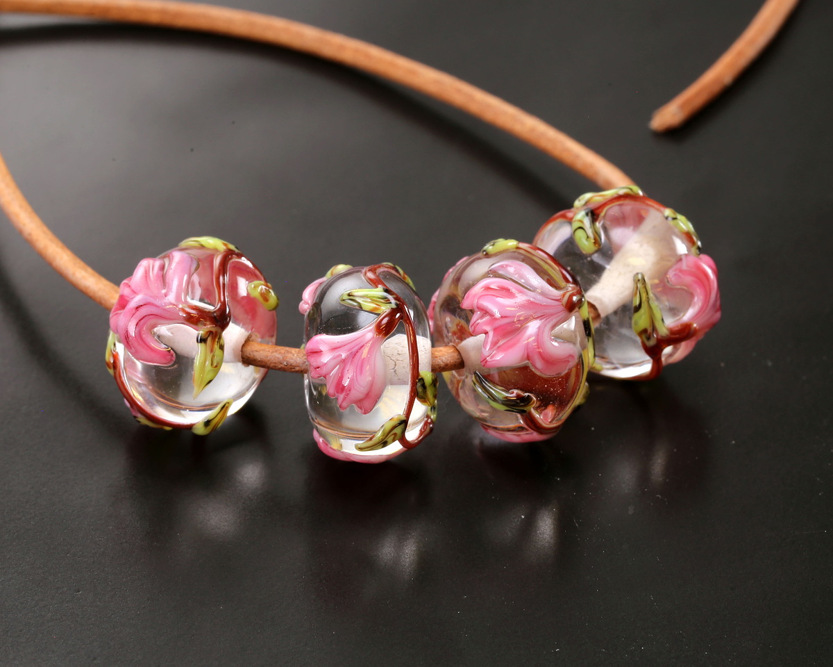 Grace Lampwork Blushing Magnolia Rondelle 10x16mm