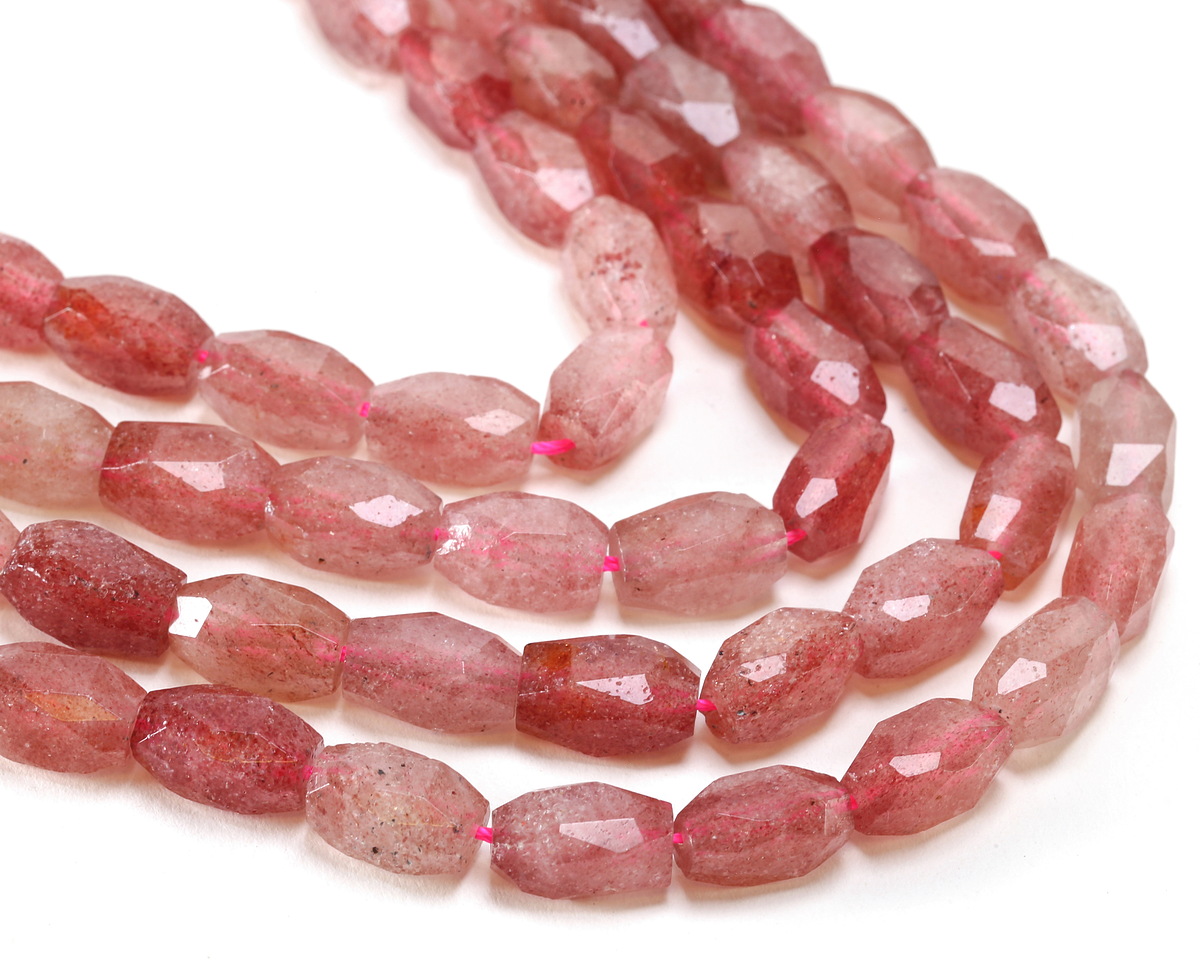 Strawberry Quartz Microfaceted Long Nugget 9x14mm