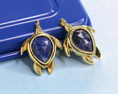 Sodalite w/ Gold Finish Sea Turtle Focal 15x19mm