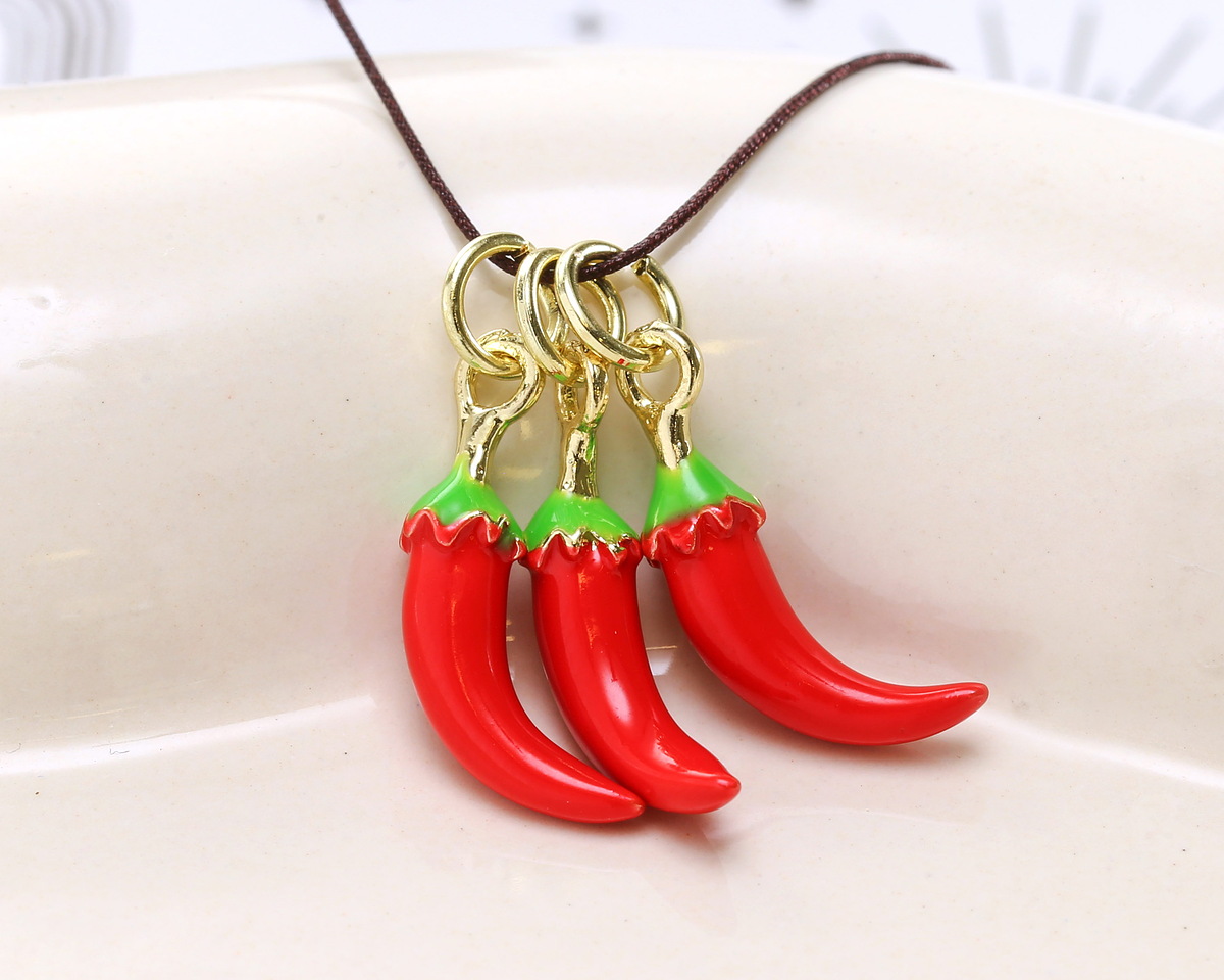 Chili Pepper Enamel w/ Gold Finish Charm 7x17.5mm