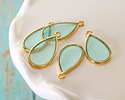 24K Gold (Plated) Transparent Sea Green Resin Drop Focal 13x23mm