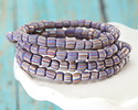 Java Glass Lavender & White w/ Stripes Graduated Gooseberry Beads 3-6x4-6mm