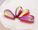 Czech Glass Matte Ruby Red AB w/ Copper Faceted Melon Teardrop 23x11mm