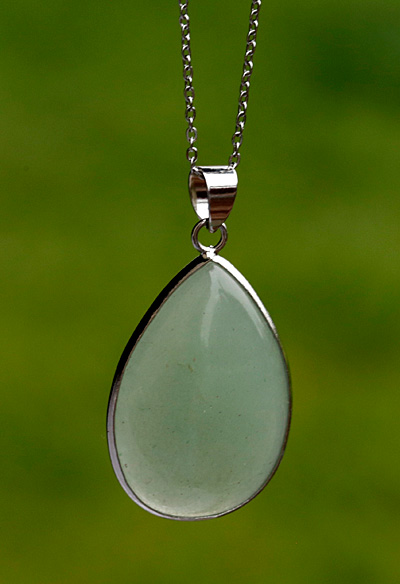 FD24DG Faceted Green Aventurine Drop Pendant w/ Silver Bail 