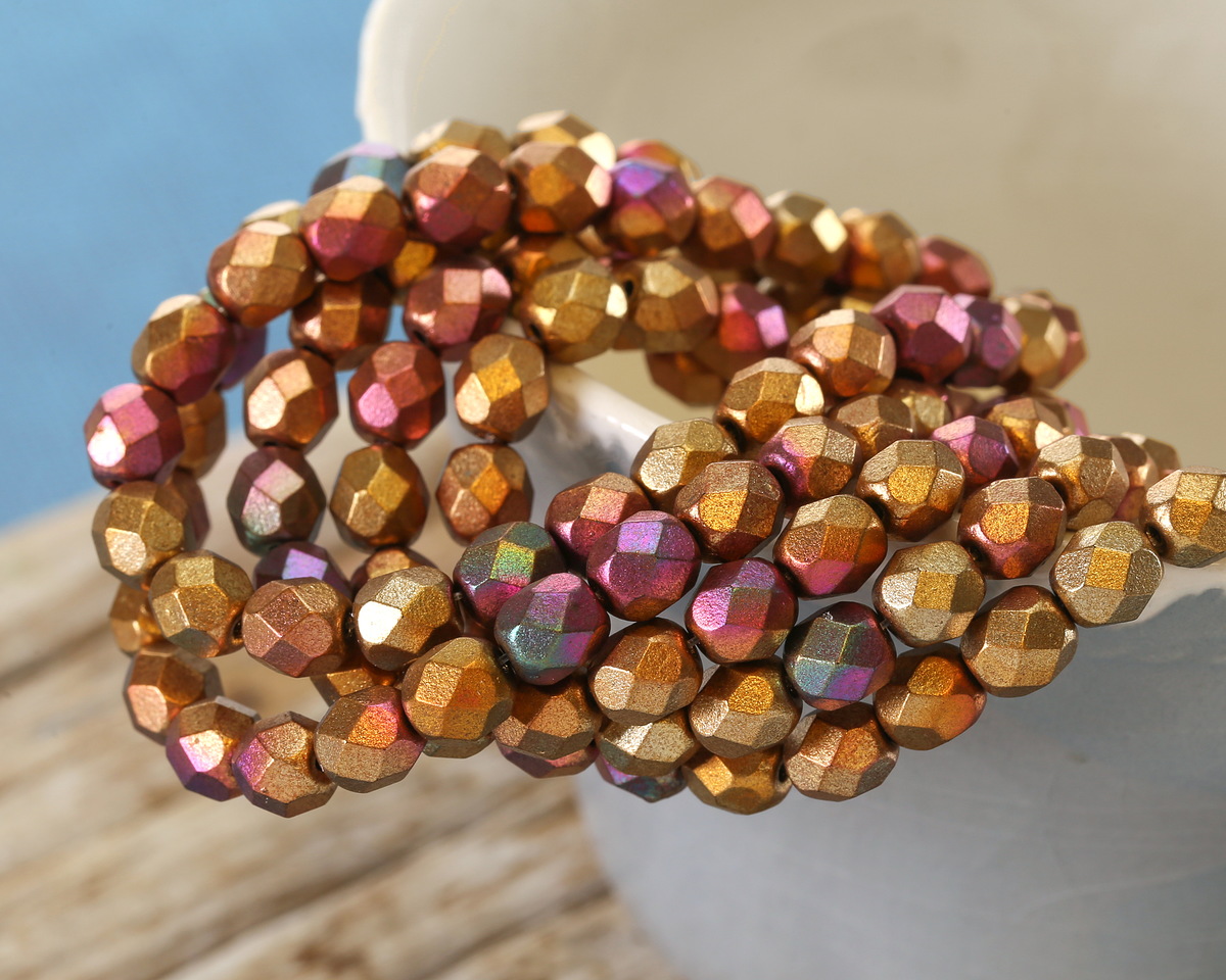 Czech Glass Autumn Metallics Fire Polished Round 6mm