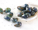 Czech Glass Matte Sapphire & Aquamarine Picasso Teardrop 6x9mm