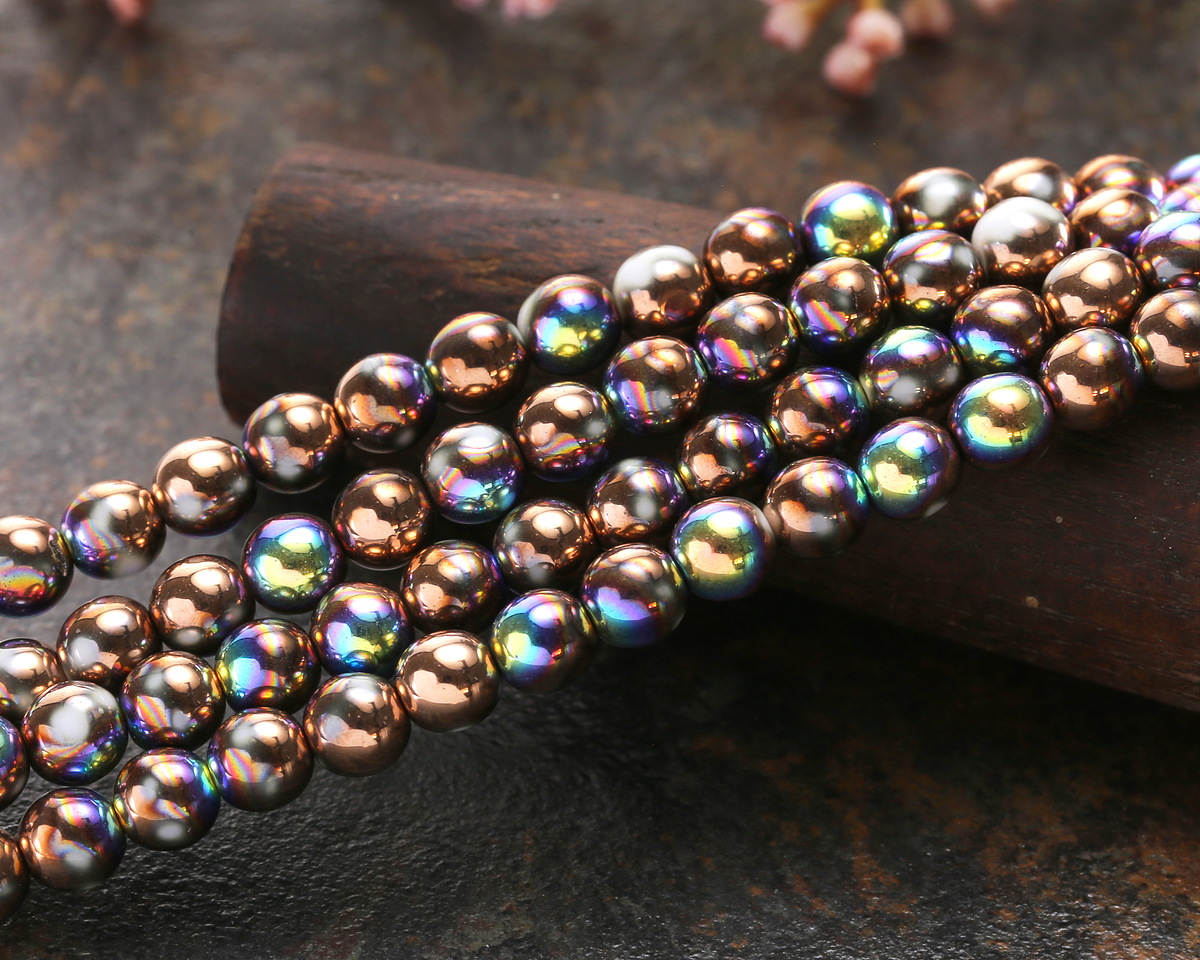 Czech Glass Bronzed White AB Round Druk 6mm