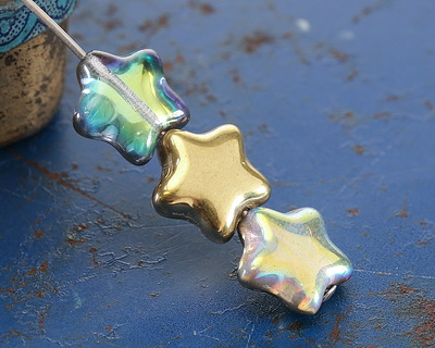Czech Glass Crystal AB w/ Gold Star 12mm